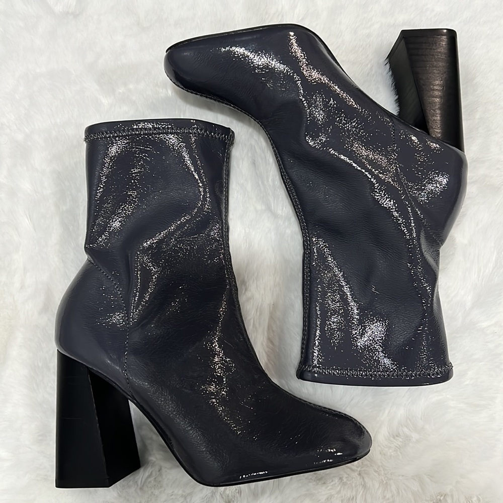 New Topshop Grey Patent Leather Ankle Boots - Picture 12 of 13